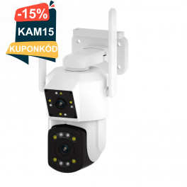 2x3 megapixeles, kétlencsés, kettős perspektíva, forgatható/dönthető mozgásérzékelő felhőtárolás, vízálló WiFi IP-kamera kétirányú audióval, éjszakai látással